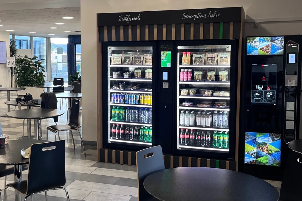 Smart fridge with coffee machine in a canteen area